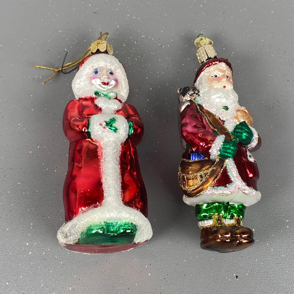 Old World Christmas Santa W/ Raccoon Animal & Mrs Claus Glass Holiday Ornaments